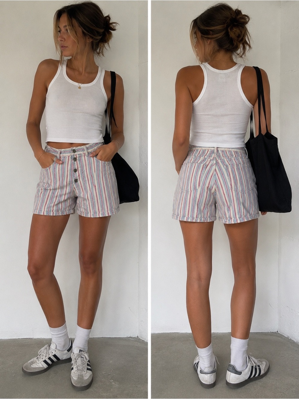 Vintage Sasson Striped Nautical Costal 90s Denim Shorts 6 Button Fly